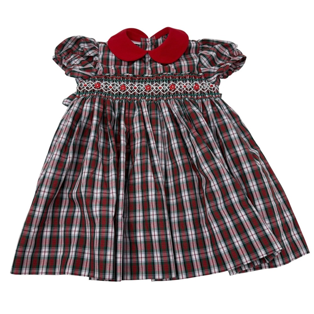 Edgehill Baby Girl 6 mos Smocked Dress Christmas‎ Holiday Red Plaid Tie Back Bow